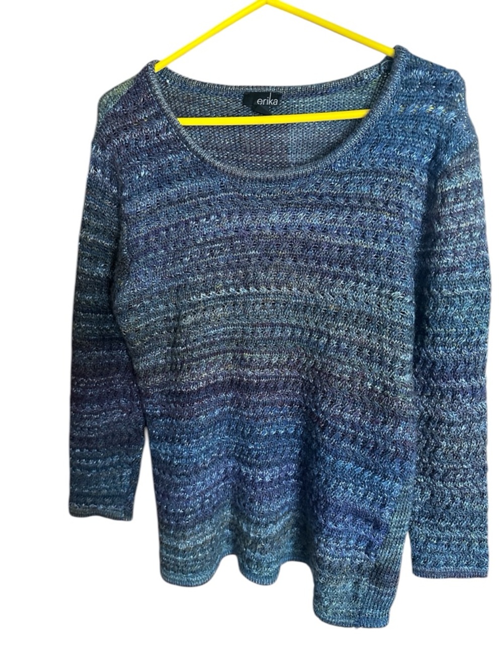 Erika Blue Multi-Tone Scoop Neck Knit Sweater